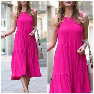 Hot Pink Amazing Soft Oversized Tiered Midi Dress